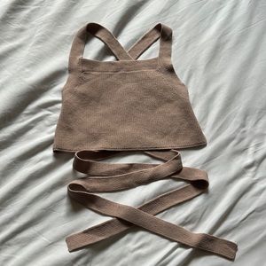 Aritzia mauve/light pink knit tie crop top